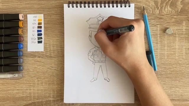 Как нарисовать полицейского карандашом и скетч маркерами | Рисунок для детей, поэтапно и легко смотреть онлайн