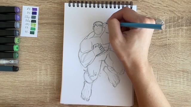 Как нарисовать Халка карандашом и скетч маркерами | Рисунок для детей, поэтапно и легко смотреть онлайн