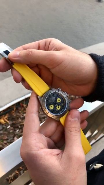 Мужские наручные часы Rolex 350501 Pattern Black -Yellow Rubber