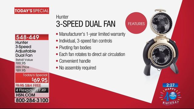 Hunter 3Speed Adjustable Dual Fan смотреть онлайн