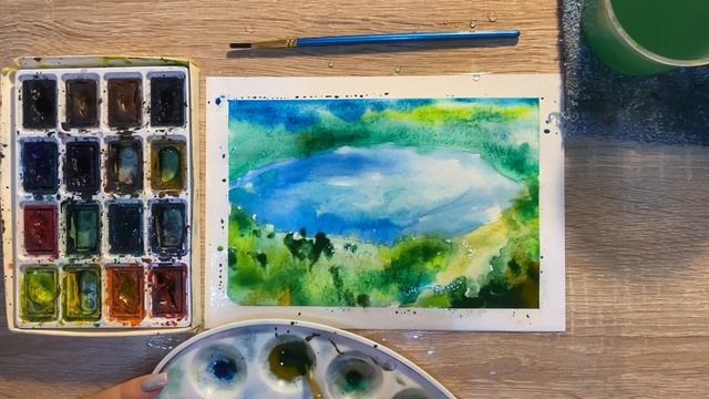 Как нарисовать озеро карандашом и акварелью начинающим | Рисунок для детей смотреть онлайн