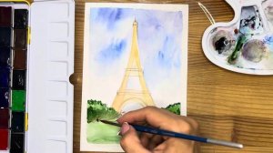 Как нарисовать "Эйфелеву башню" карандашом и акварелью начинающим | Рисунок поэтапно для детей