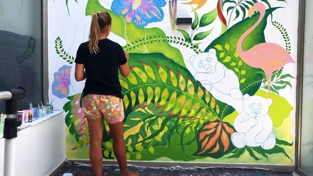 Mural Art by Katia Belyakova - Timelapse Video - Tropical Garden 2019 Ibiza смотреть онлайн