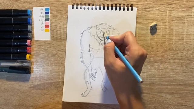 Как нарисовать оборотня карандашом и скетч маркерами | Рисунок для детей, поэтапно и легко смотреть онлайн