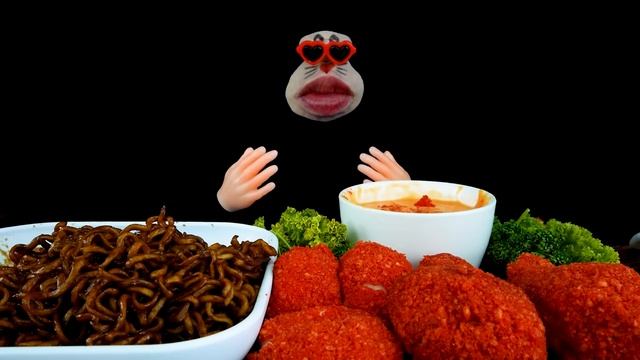 ASMR MUKBANG :) Spicy Cheetos Chicken & Cheese Ball & Black Bean Noodle Eating Show! смотреть онлайн
