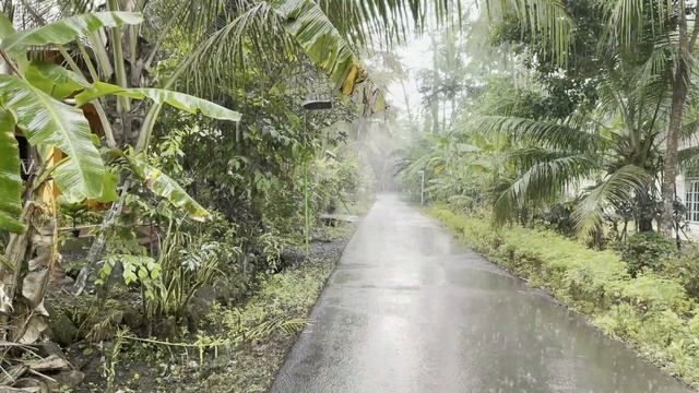 Heavy Rain And Strong Wind In A Beautiful Little Village | Rain Relaxation Walks In Rural Indonesia