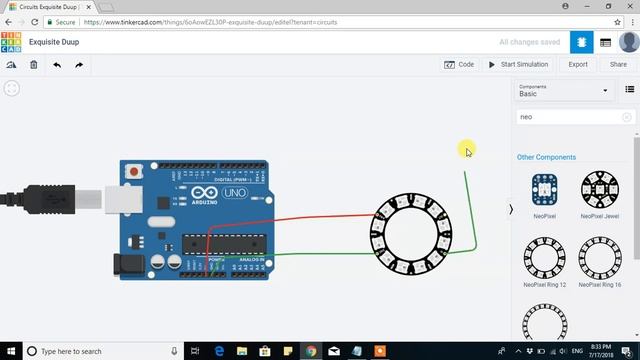 Adafruit Neopixel Ring Simulation With Arduino And Tinkercad
