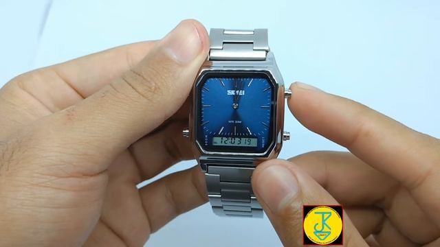 relógio masculino prata aço inox dupla exibição fundo azul led digital смотреть онлайн