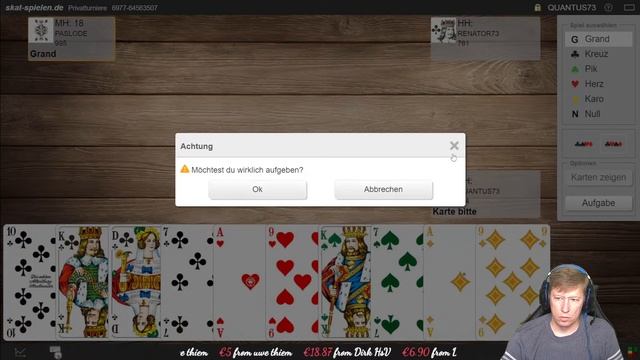 Live-Skat 19:30 Uhr 18er Rangliste + 36 Spiele Cent Abrechnung смотреть онлайн