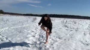 Alena Walking Barefoot on SNOW, Barefoot on Snow, Feet on Snow, Snow Feet, Frozen Feet (# 1395)