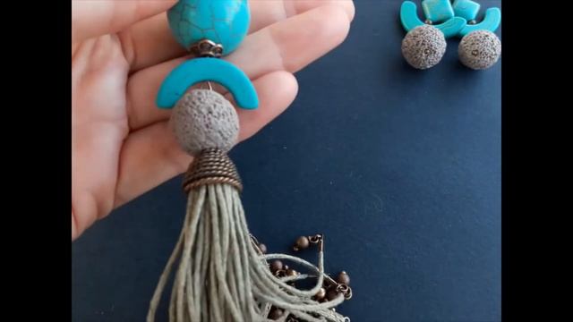 Сотуар с кистью и серьги (на видео) из полимерной глины и бирюзы "Гармония" (1847) смотреть онлайн