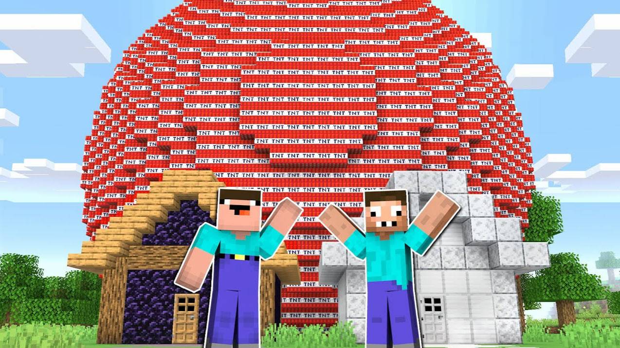 НУБ И ПРО ЗАЩИЩАЮТ ЖИТЕЛЕЙ ОТ ГИГАНСКОГО ТНТ В МАЙНКРАФТ смотреть онлайн