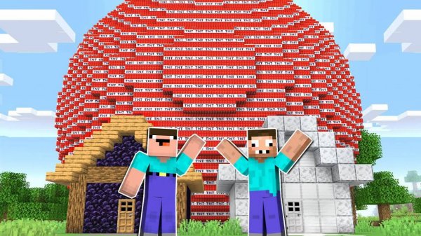 НУБ И ПРО ЗАЩИЩАЮТ ЖИТЕЛЕЙ ОТ ГИГАНСКОГО ТНТ В МАЙНКРАФТ