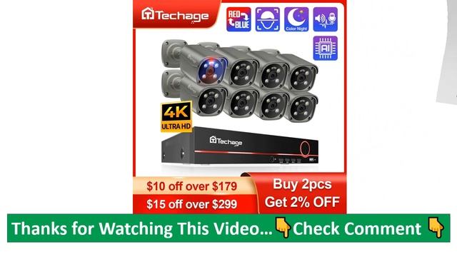 Techage 4K Security Camera System Ultra HD 8MP POE NVR Two-Way смотреть онлайн