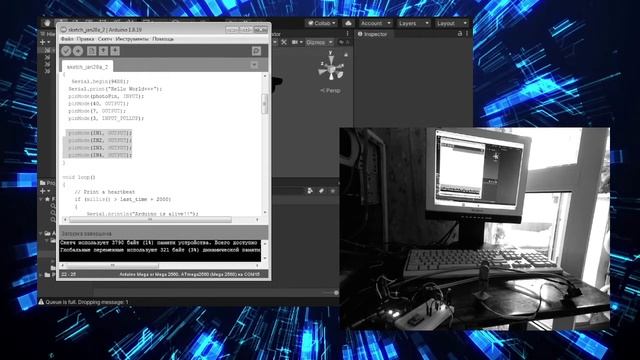 Arduino+светодиод+кнопка+датчик света+шаговый двигатель+Unity3D смотреть онлайн