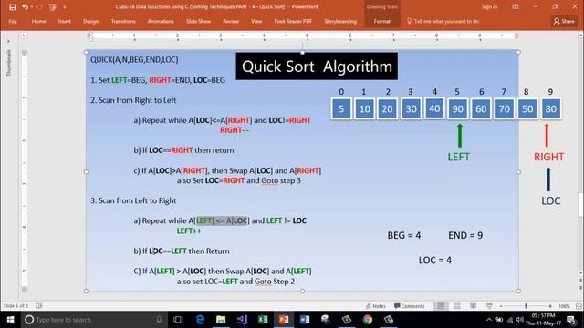 Data Structures using C Part 19 - Sorting | Quick sorting part 2 algorithm and program in c languag смотреть онлайн