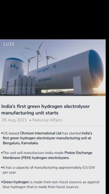 India's First Green Hydrogen  Electrolyser  Manufacturing Unit Starts.National Affairs.
