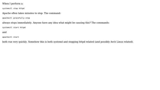 DevOps & SysAdmins: systemd httpd stop very slow under Arch Linux смотреть онлайн