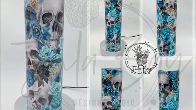 Teal Skull & Flowers Skinny Tumbler Sublimation Design смотреть онлайн