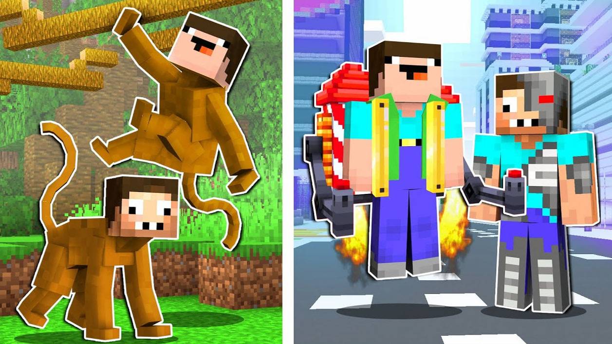 НУБ И ПРО ЭВОЛЮЦИЯ ИЗ ОБЕЗЬЯНЫ В СУПЕР ЧЕЛОВЕКА МАЙНКРАФТ ! НУБИК смотреть онлайн