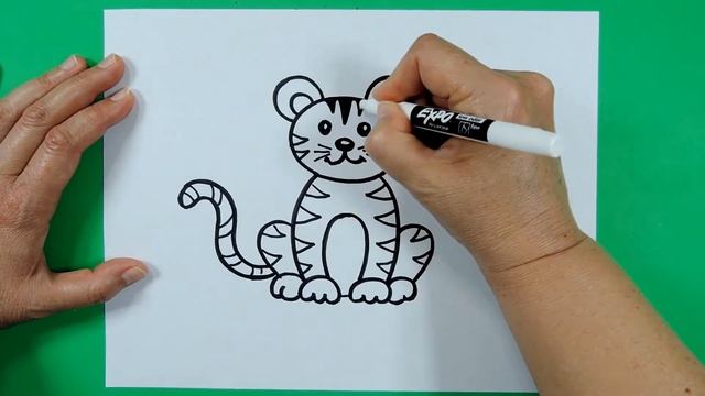 How To Draw Cute Tiger .Easy. Step by step. Drawing for kids. Як намалювати милого тигра. смотреть онлайн