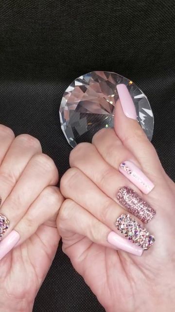 Handmade Press On Nails Pink/swarovski crystal/glitter set смотреть онлайн