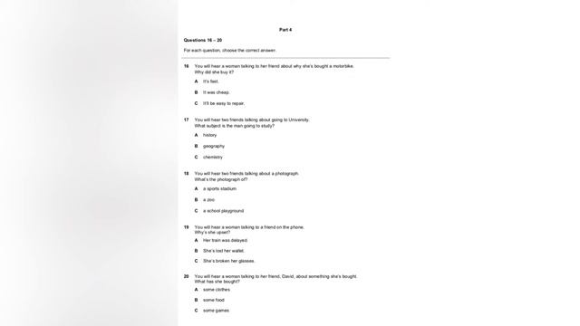 A2 Key (KET) Listening test 1 - Task 4 with answer keys смотреть онлайн