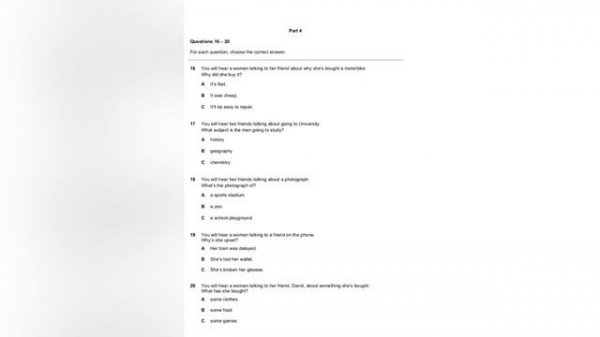 A2 Key (KET) Listening test 1 - Task 4 with answer keys