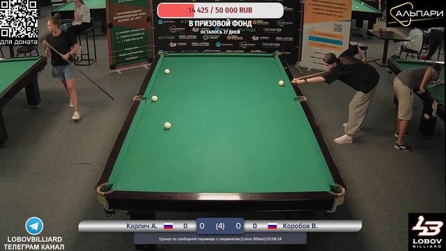 Карпич А. - Коробов В. Турнир по свободной пирамиде с гандикапом [Lobov Biliiard] 2 стол. смотреть онлайн