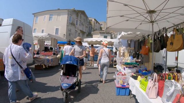 [4k] L'Isle sur la Sorgue France, Walking the street traditional market смотреть онлайн