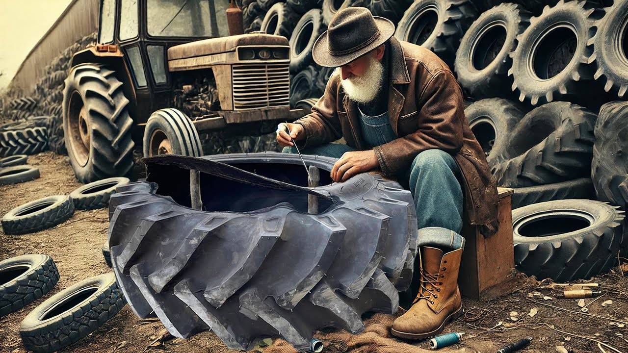 Как быстро починить поврежденную боковину шин трактора | Ремонт Пореза Боковины шины Трактора смотреть онлайн