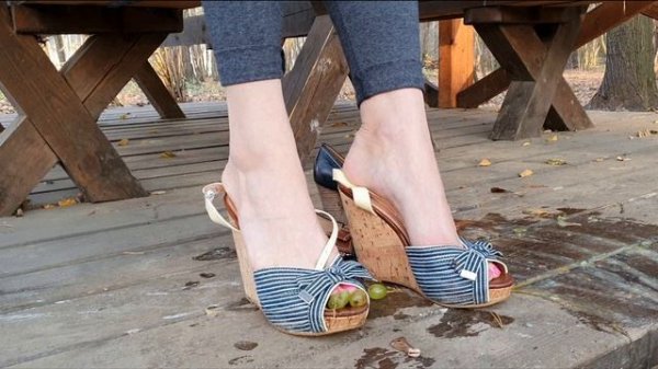 messy high heels crush, inshoe crush, abused high heels, wedges crush, eggs shoes crush (scene 345)