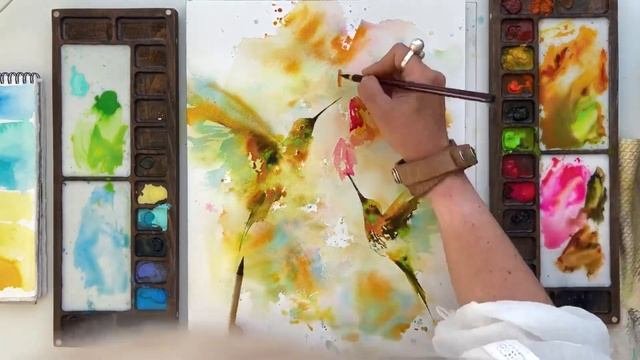 Hummingbirds watercolor painting смотреть онлайн