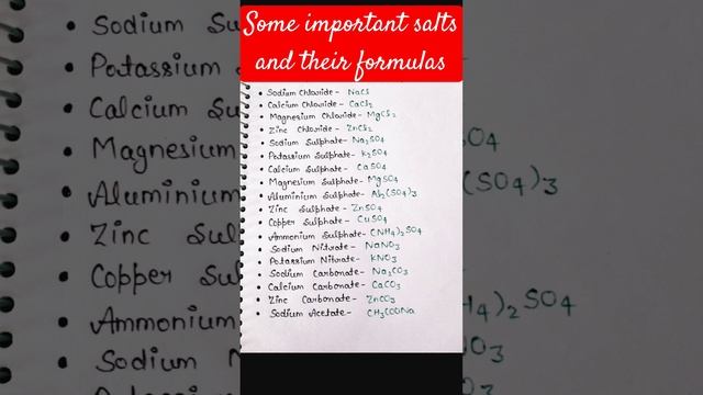 some important salts and their formulas # basic chemistry formula # chemistry # salts names #shorts смотреть онлайн