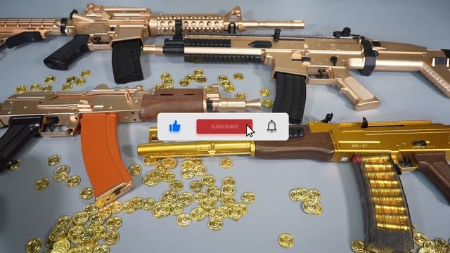 Golden AK47 Toy Guns And Airsoft - Nerf Gun - Luger P08 - M4 - SCAR-L -Realistic Toy Guns Collectio