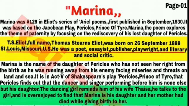 Marina Poem Summary By T.S.Eliot || Analysis Of The Poem Marina || English Honours (raj english) смотреть онлайн