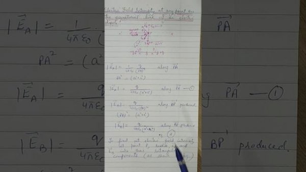 Electric field intensity on equatorial line of an electric dipole