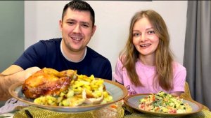 МУКБАНГ🤤Картошка ЖАРЕНАЯ, запеченая КУРОЧКА🍗Салат🥗