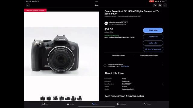 Buying A Canon PowerShot SX1 IS 10MP Digital Camera By Using My $50 eBay Giftcard смотреть онлайн