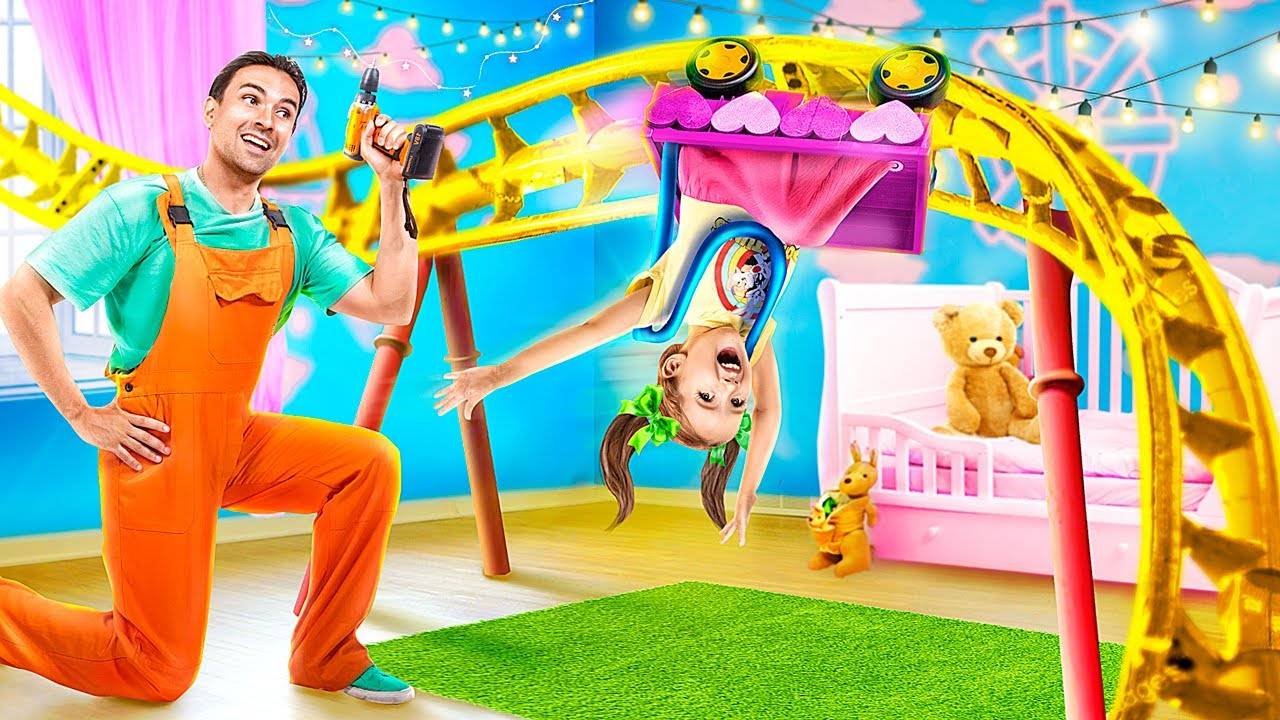 Папа Vs отчим! Строим парк аттракционов дома!