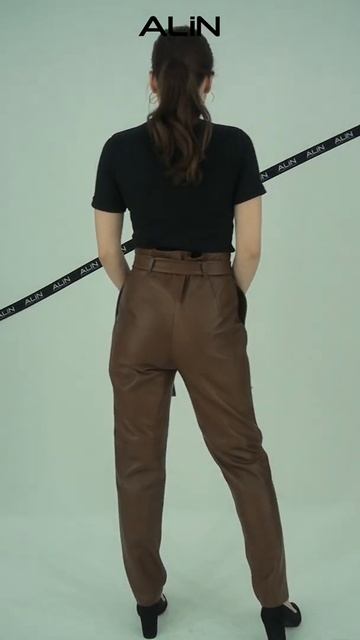 Antique Brown Leather Paper Bag Tapered Trousers - Mavi W1023V / Alin Leather - Deri смотреть онлайн
