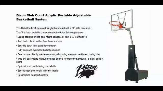 Bison Club Court Acrylic Portable Adjustable Basketball System смотреть онлайн