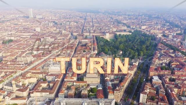Inscription on video. Turin, Italy. Flight over the city. Mole Antonelliana - a 19th-century buildi смотреть онлайн