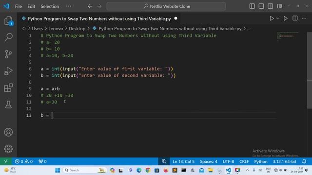 Python Program to Swap Two Numbers without using Third Variable | Python Programming. смотреть онлайн