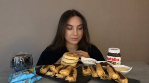 МУКБАНГ| БЛИНЧИКИ ОЛАДУШКИ СЫРНЫЙ ЧОКОПАЙ | завтрак 🥞 семейный бюджет