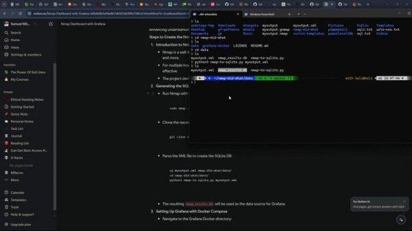 Grafana docker container and a Python script to parse Nmap XML output to an SQLite database.