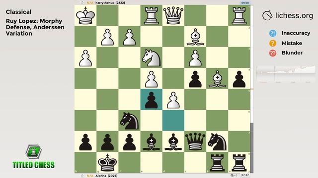 Ruy Lopez: Morphy Defense, Anderssen Variation | Classical | Titled Chess смотреть онлайн