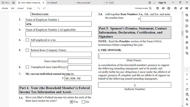I-864A Affidavit of Support | Contract Between Sponsor and Household Member | Expires on 1/31/2026 смотреть онлайн