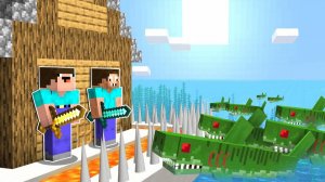 📹 НУБ И ПРО ПОСТРОИЛИ ЗАЩИЩЕННЫЙ ДОМ НА ВОДЕ ПРОТИВ АКУЛ ЗОМБИ МАЙНКРАФТ ! НУБИК ЛОВУШКА