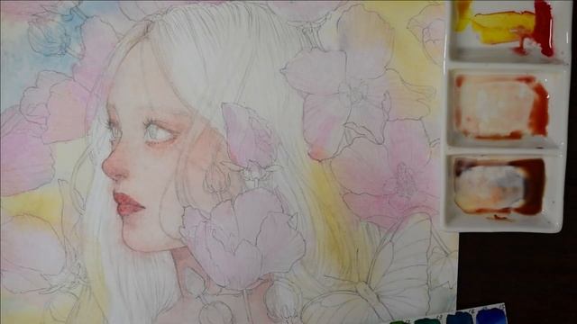 透明水彩メイキング-芙蓉【watercolor Painting】